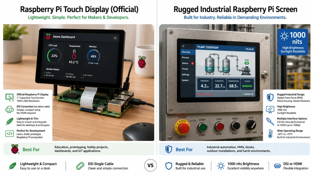 Official Raspberry Pi Touch Display vs Industrial Screen Options